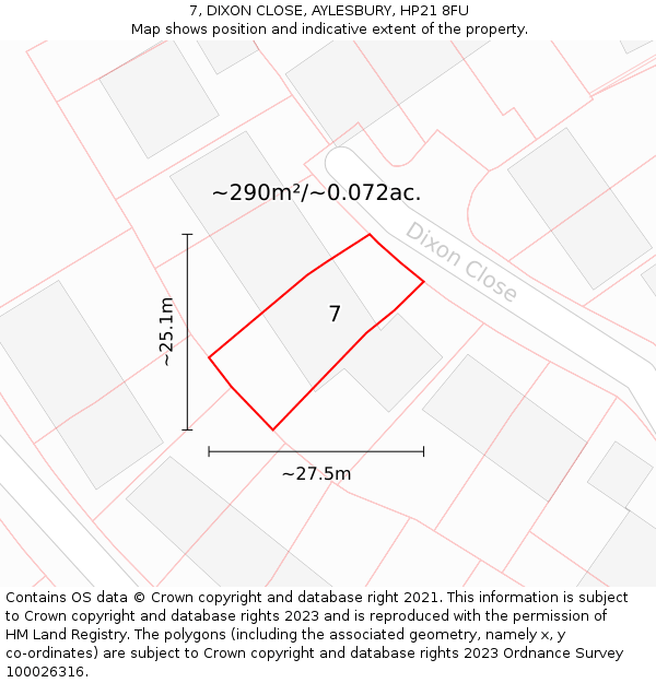 7, DIXON CLOSE, AYLESBURY, HP21 8FU: Plot and title map