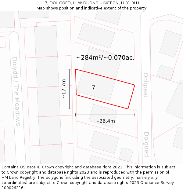 7, DOL GOED, LLANDUDNO JUNCTION, LL31 9LH: Plot and title map