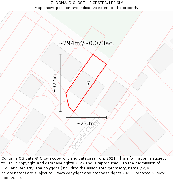 7, DONALD CLOSE, LEICESTER, LE4 9LY: Plot and title map