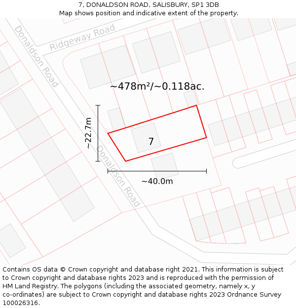 7, DONALDSON ROAD, SALISBURY, SP1 3DB: Plot and title map