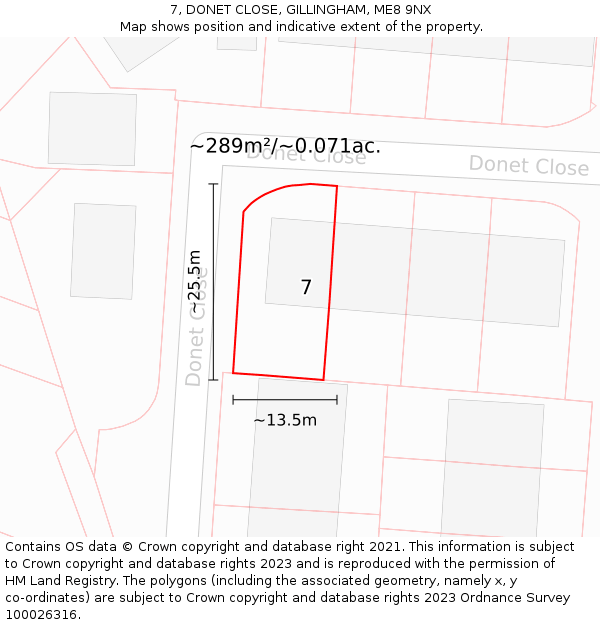 7, DONET CLOSE, GILLINGHAM, ME8 9NX: Plot and title map