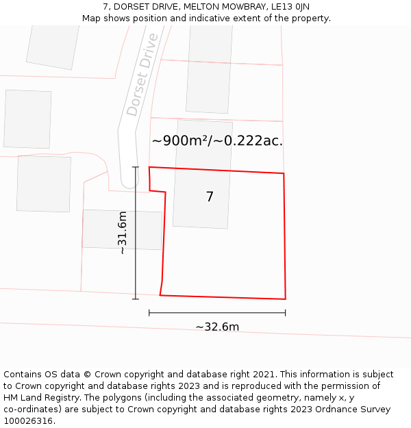 7, DORSET DRIVE, MELTON MOWBRAY, LE13 0JN: Plot and title map