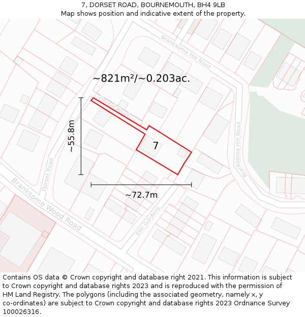 7, DORSET ROAD, BOURNEMOUTH, BH4 9LB: Plot and title map
