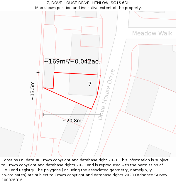 7, DOVE HOUSE DRIVE, HENLOW, SG16 6DH: Plot and title map