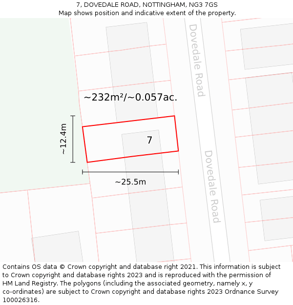 7, DOVEDALE ROAD, NOTTINGHAM, NG3 7GS: Plot and title map
