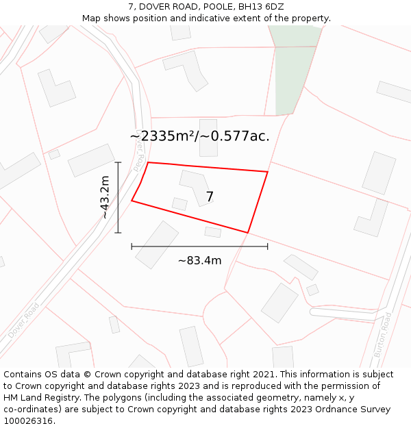 7, DOVER ROAD, POOLE, BH13 6DZ: Plot and title map