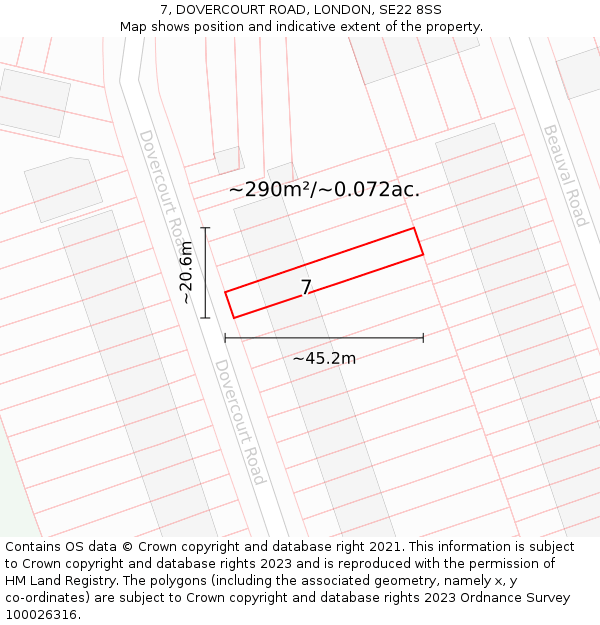 7, DOVERCOURT ROAD, LONDON, SE22 8SS: Plot and title map