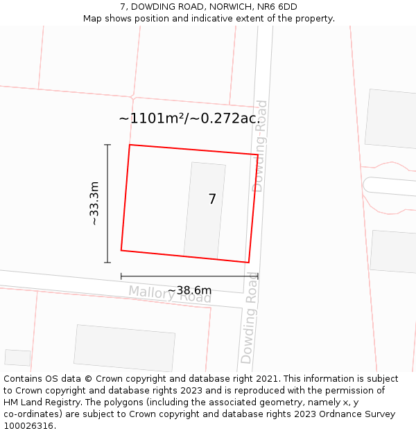 7, DOWDING ROAD, NORWICH, NR6 6DD: Plot and title map