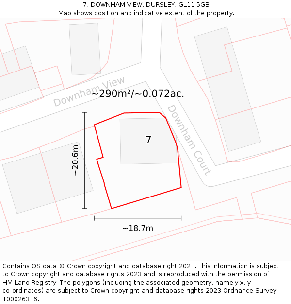 7, DOWNHAM VIEW, DURSLEY, GL11 5GB: Plot and title map