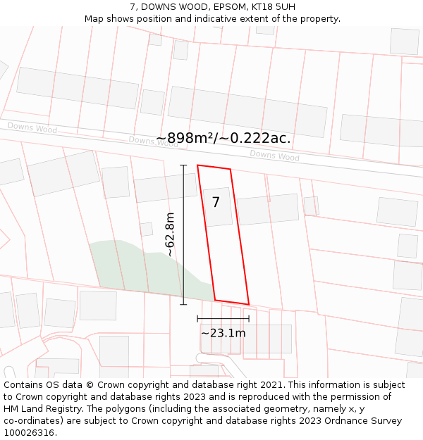 7, DOWNS WOOD, EPSOM, KT18 5UH: Plot and title map