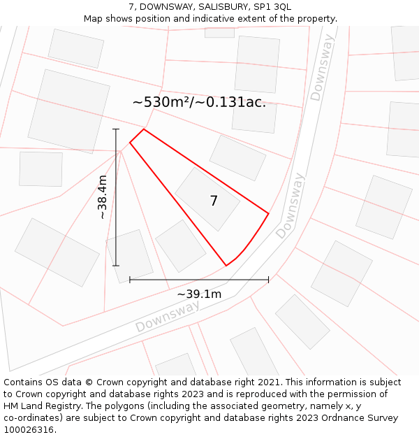 7, DOWNSWAY, SALISBURY, SP1 3QL: Plot and title map