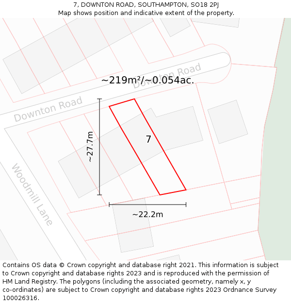 7, DOWNTON ROAD, SOUTHAMPTON, SO18 2PJ: Plot and title map