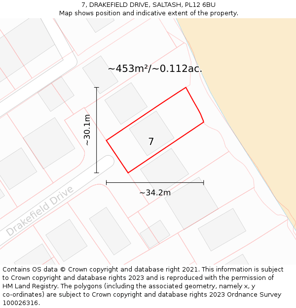 7, DRAKEFIELD DRIVE, SALTASH, PL12 6BU: Plot and title map