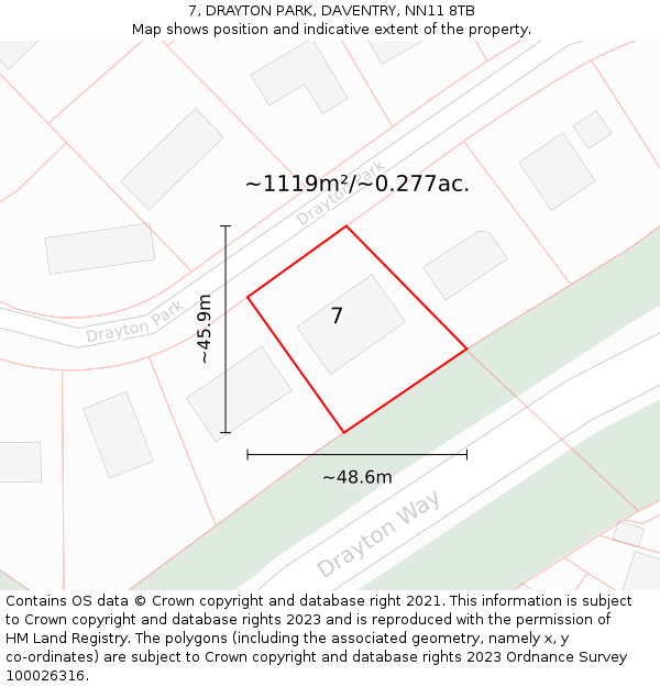 7, DRAYTON PARK, DAVENTRY, NN11 8TB: Plot and title map