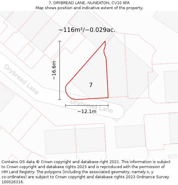 7, DRYBREAD LANE, NUNEATON, CV10 9FA: Plot and title map