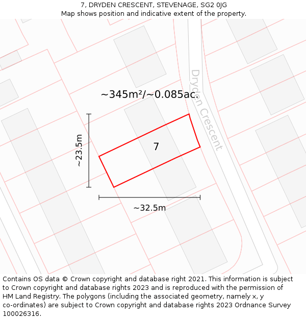 7, DRYDEN CRESCENT, STEVENAGE, SG2 0JG: Plot and title map