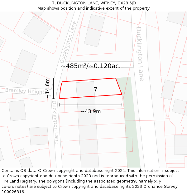 7, DUCKLINGTON LANE, WITNEY, OX28 5JD: Plot and title map