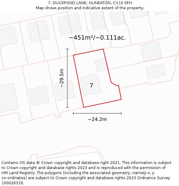 7, DUCKPOND LANE, NUNEATON, CV10 0FH: Plot and title map