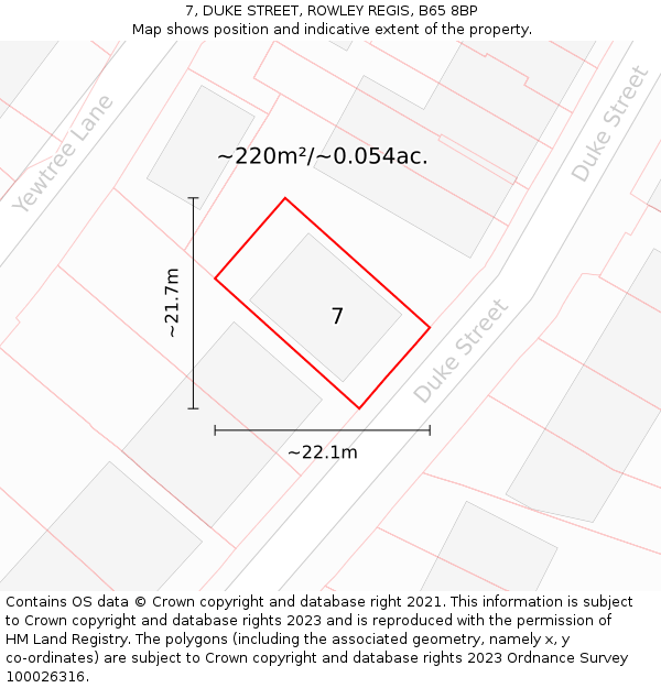 7, DUKE STREET, ROWLEY REGIS, B65 8BP: Plot and title map