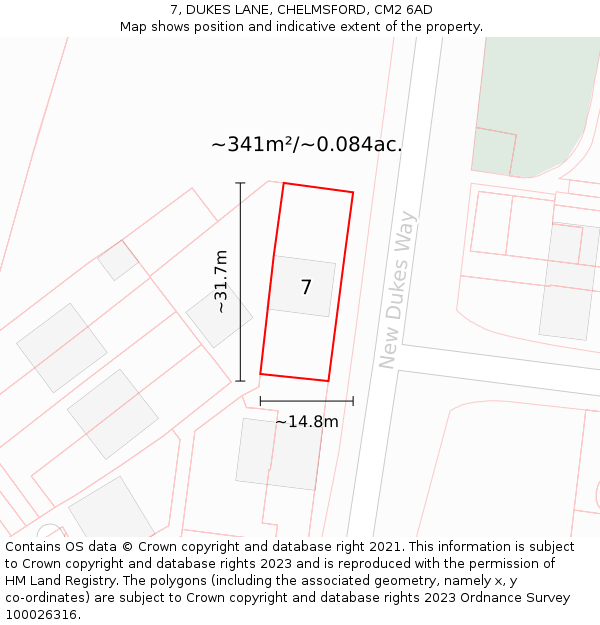 7, DUKES LANE, CHELMSFORD, CM2 6AD: Plot and title map