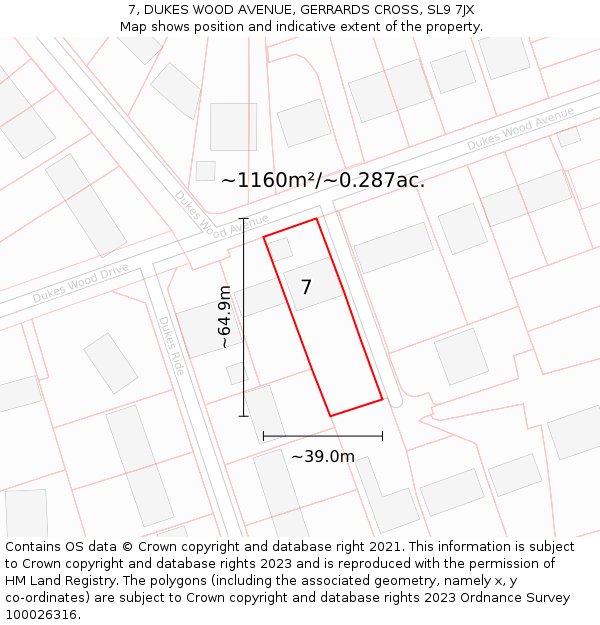 7, DUKES WOOD AVENUE, GERRARDS CROSS, SL9 7JX: Plot and title map