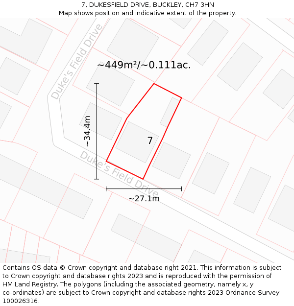 7, DUKESFIELD DRIVE, BUCKLEY, CH7 3HN: Plot and title map