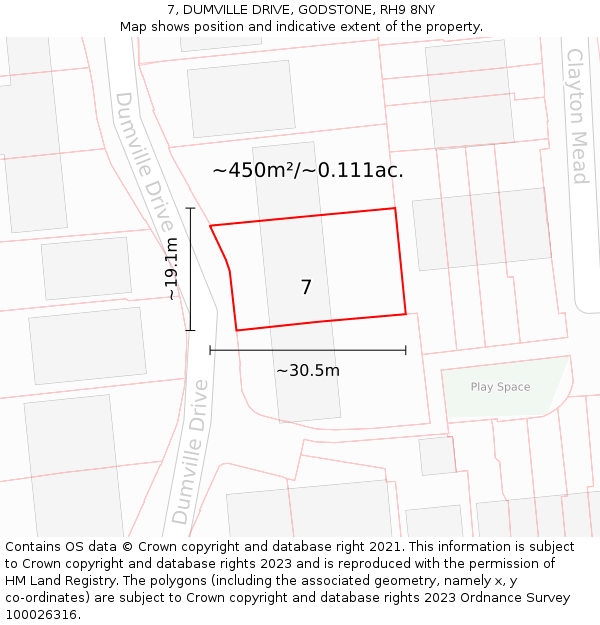 7, DUMVILLE DRIVE, GODSTONE, RH9 8NY: Plot and title map