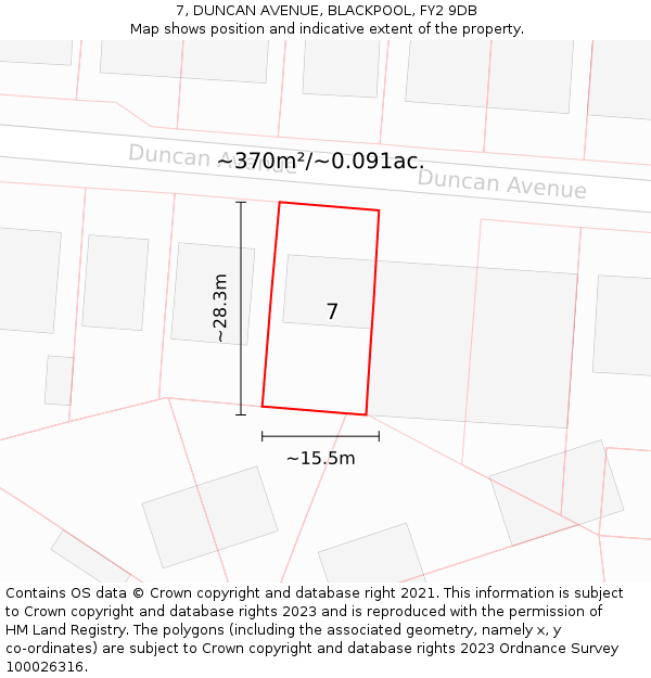 7, DUNCAN AVENUE, BLACKPOOL, FY2 9DB: Plot and title map