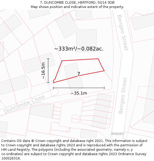 7, DUNCOMBE CLOSE, HERTFORD, SG14 3DB: Plot and title map