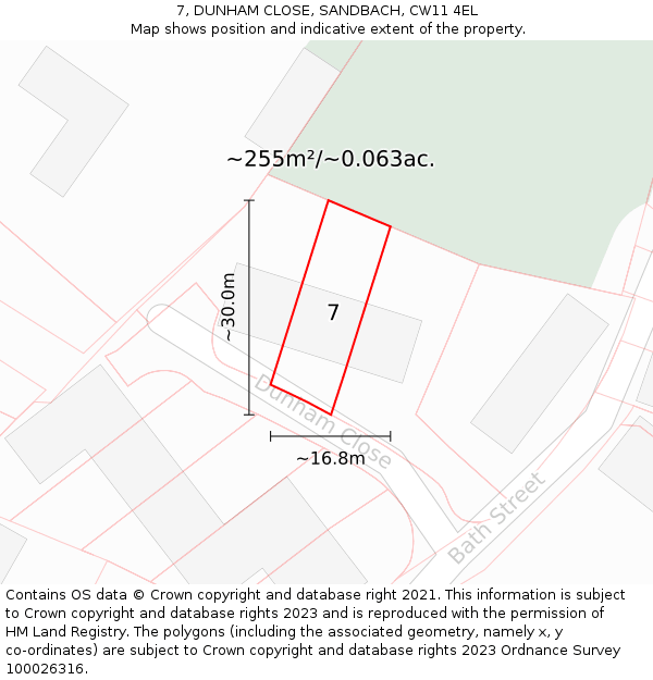 7, DUNHAM CLOSE, SANDBACH, CW11 4EL: Plot and title map