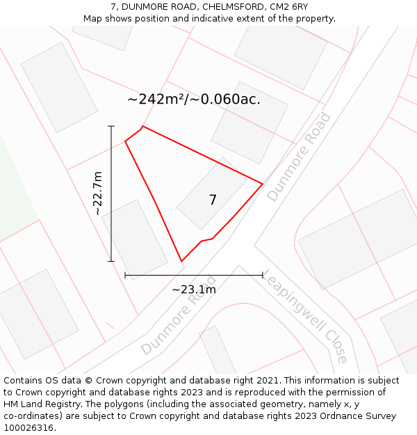 7, DUNMORE ROAD, CHELMSFORD, CM2 6RY: Plot and title map
