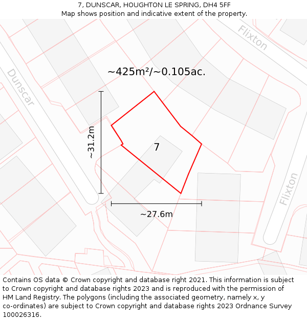 7, DUNSCAR, HOUGHTON LE SPRING, DH4 5FF: Plot and title map