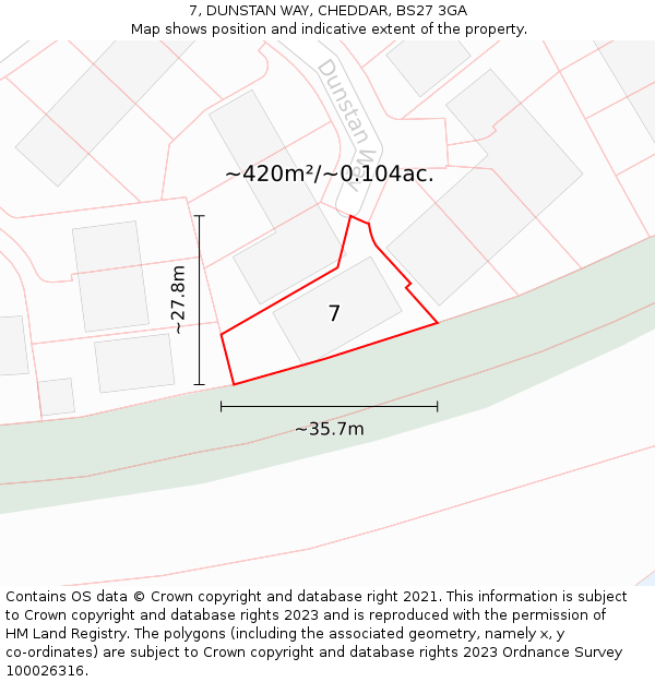 7, DUNSTAN WAY, CHEDDAR, BS27 3GA: Plot and title map