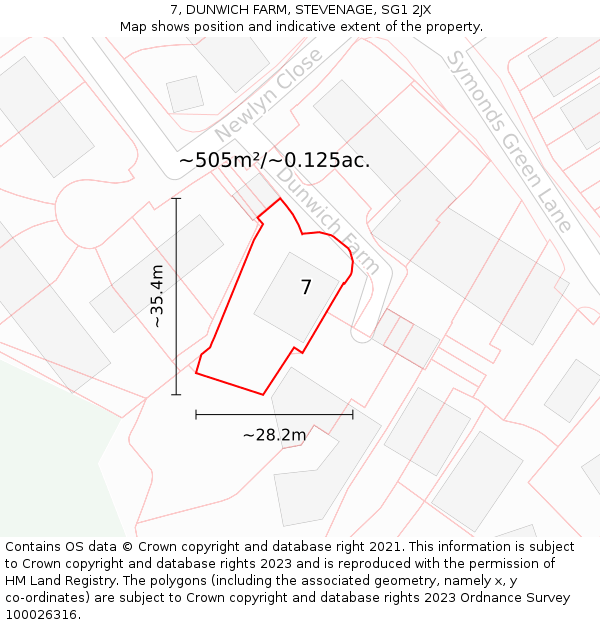 7, DUNWICH FARM, STEVENAGE, SG1 2JX: Plot and title map