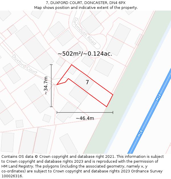 7, DUXFORD COURT, DONCASTER, DN4 6PX: Plot and title map