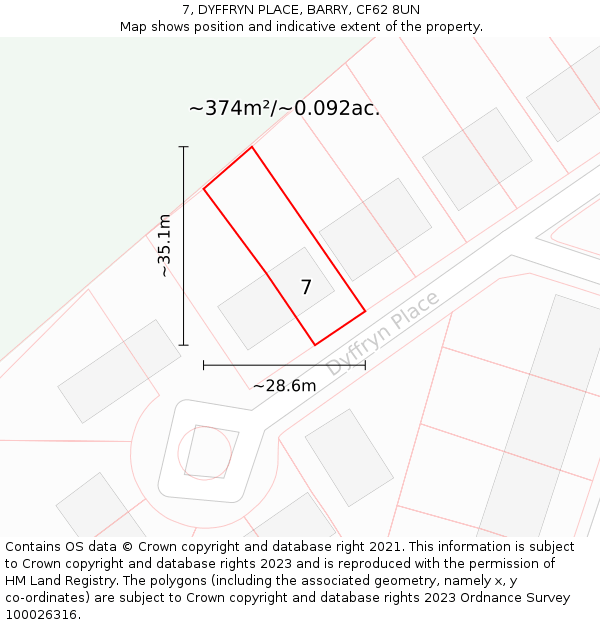 7, DYFFRYN PLACE, BARRY, CF62 8UN: Plot and title map