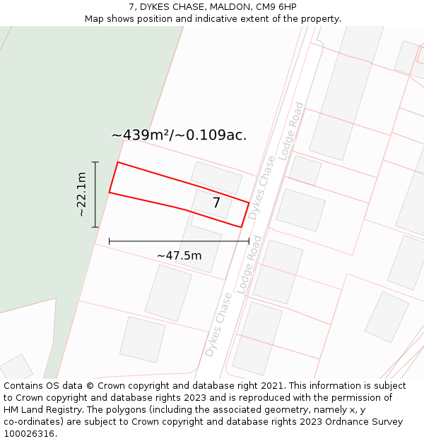 7, DYKES CHASE, MALDON, CM9 6HP: Plot and title map