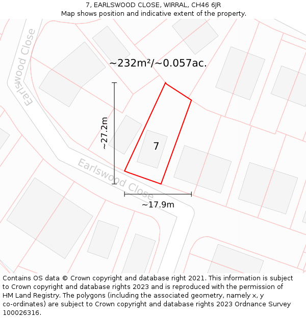 7, EARLSWOOD CLOSE, WIRRAL, CH46 6JR: Plot and title map