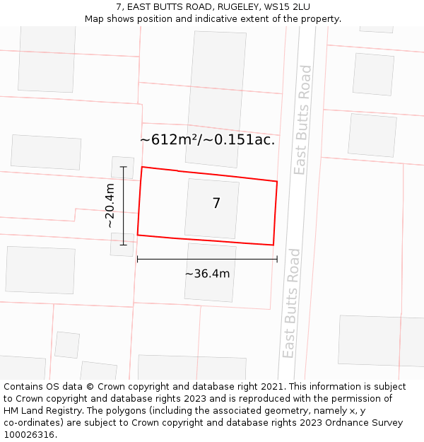 7, EAST BUTTS ROAD, RUGELEY, WS15 2LU: Plot and title map