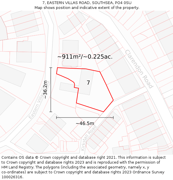 7, EASTERN VILLAS ROAD, SOUTHSEA, PO4 0SU: Plot and title map