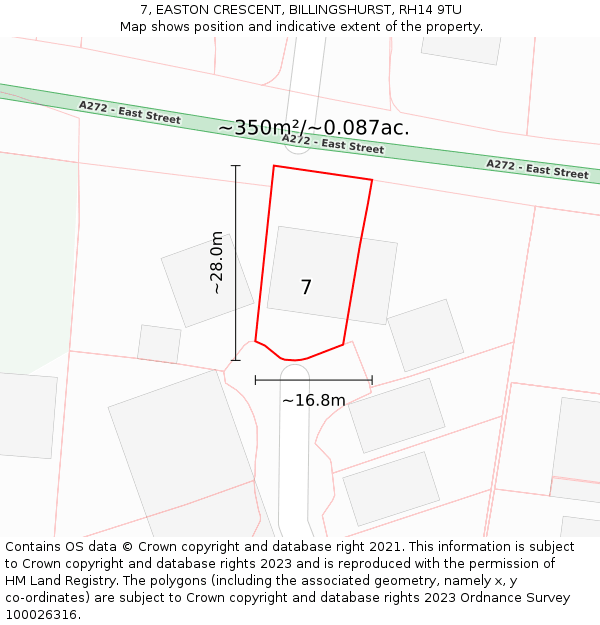 7, EASTON CRESCENT, BILLINGSHURST, RH14 9TU: Plot and title map