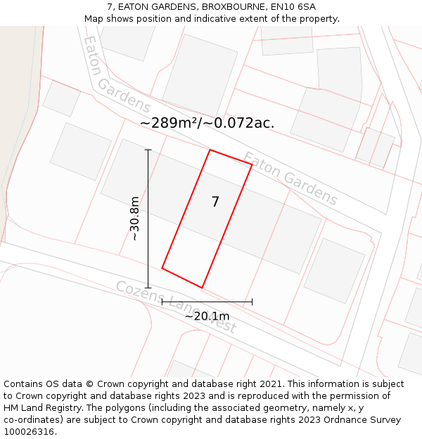 7, EATON GARDENS, BROXBOURNE, EN10 6SA: Plot and title map