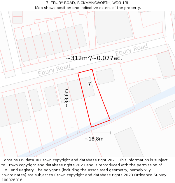 7, EBURY ROAD, RICKMANSWORTH, WD3 1BL: Plot and title map