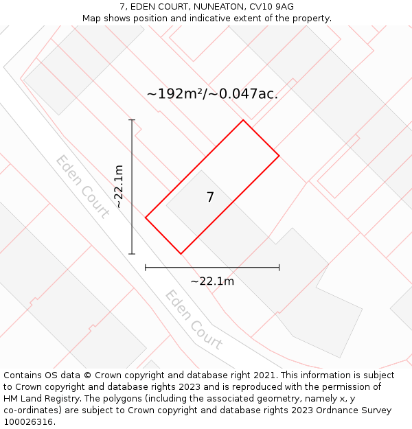 7, EDEN COURT, NUNEATON, CV10 9AG: Plot and title map