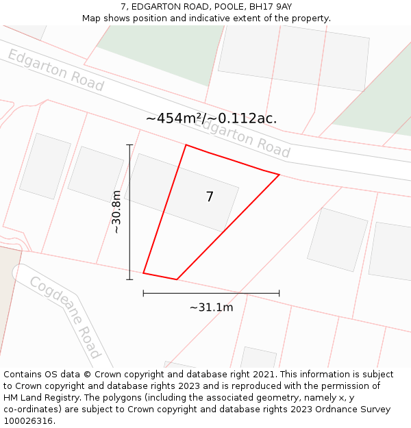 7, EDGARTON ROAD, POOLE, BH17 9AY: Plot and title map