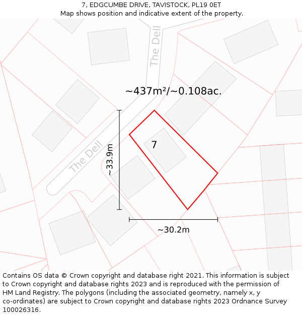 7, EDGCUMBE DRIVE, TAVISTOCK, PL19 0ET: Plot and title map