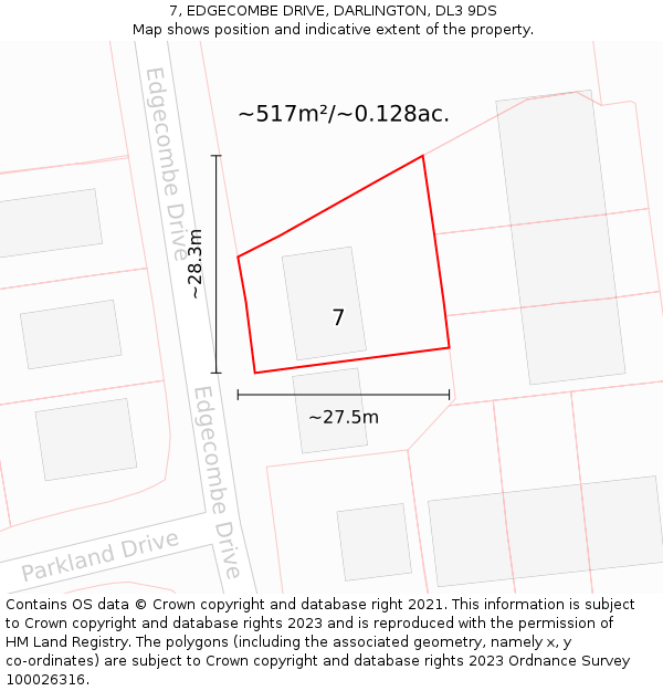 7, EDGECOMBE DRIVE, DARLINGTON, DL3 9DS: Plot and title map