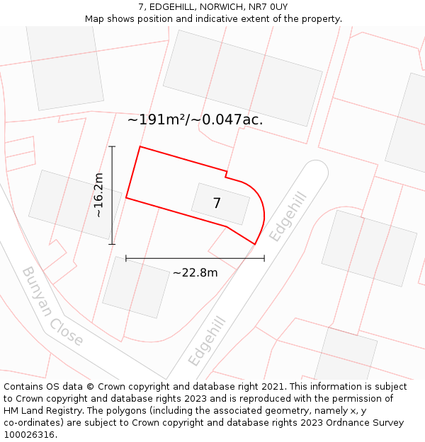 7, EDGEHILL, NORWICH, NR7 0UY: Plot and title map