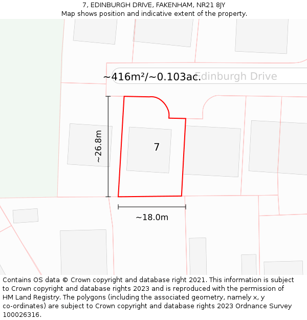 7, EDINBURGH DRIVE, FAKENHAM, NR21 8JY: Plot and title map