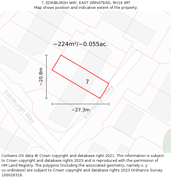 7, EDINBURGH WAY, EAST GRINSTEAD, RH19 4RT: Plot and title map